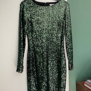 Badgley Mischka Green Sequin Long Sleeve Mini Dress